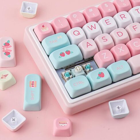PBT Keycaps 132 Keys MOA Keycaps، مجموعة أغطية مفاتيح لطيفة بالفراولة الكريمية صبغ التسامي مخصصة للوحة المفاتيح الميكانيكية Cherry Gateron MX Swithes in Kuwait