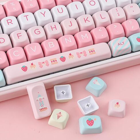 PBT Keycaps 132 Keys MOA Keycaps، مجموعة أغطية مفاتيح لطيفة بالفراولة الكريمية صبغ التسامي مخصصة للوحة المفاتيح الميكانيكية Cherry Gateron MX Swithes in Kuwait