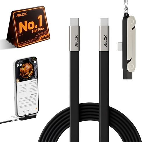 240w Stand Data Cable Invisible Holder Charger Cable with Stand 5ft Type C Flat Phone Charger with 90 Degree Angle Sideways Phone Charger Silicone Data Cable for Android Home Travel Game in Kuwait