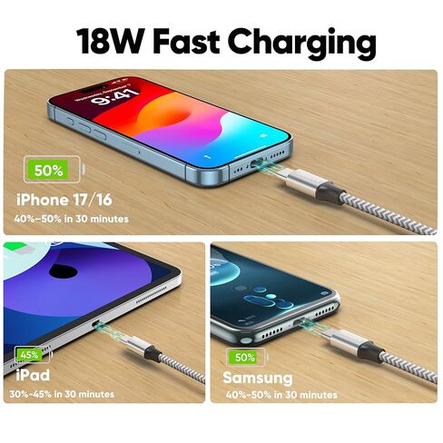 USB C Cable 15 ft Extra Long, USB A to USB C 18W Fast Charging Cables, 480Mbps Speed C Port Charger Braided Cord for iPhone 17/16/15 Galaxy S25-S20 iPads Tablets Security Camera Xbox PS5 Controller in Kuwait