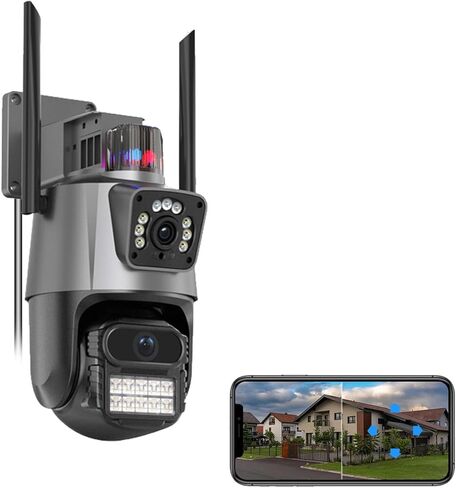 PTZ WiFi Outdoor security 2X3MP Dual Lens Linkage Camera 2.4/5G Security Camera for Home Security,IP66 Waterproof Wired,2-Way Audio,Auto Tracking,Pan/Tilt digital zoom color Night Vision, Light Alarm in Kuwait