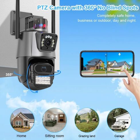 PTZ WiFi Outdoor security 2X3MP Dual Lens Linkage Camera 2.4/5G Security Camera for Home Security,IP66 Waterproof Wired,2-Way Audio,Auto Tracking,Pan/Tilt digital zoom color Night Vision, Light Alarm in Kuwait
