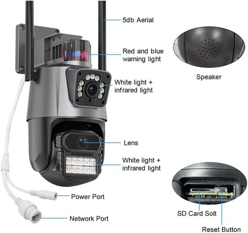 PTZ WiFi Outdoor security 2X3MP Dual Lens Linkage Camera 2.4/5G Security Camera for Home Security,IP66 Waterproof Wired,2-Way Audio,Auto Tracking,Pan/Tilt digital zoom color Night Vision, Light Alarm in Kuwait