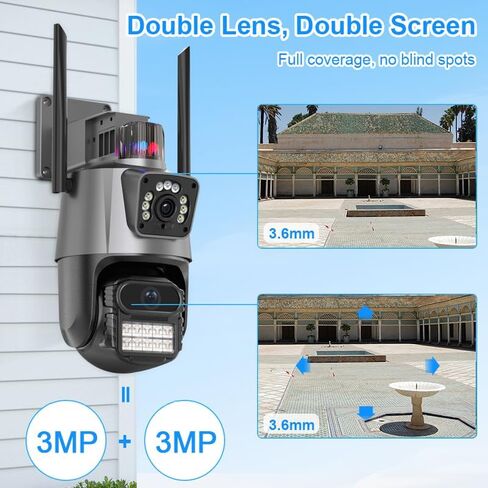 PTZ WiFi Outdoor security 2X3MP Dual Lens Linkage Camera 2.4/5G Security Camera for Home Security,IP66 Waterproof Wired,2-Way Audio,Auto Tracking,Pan/Tilt digital zoom color Night Vision, Light Alarm in Kuwait