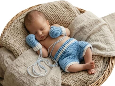 Vomdrok Newborn Photography Props Outfits Baby Boy Photo Shoot Crochet Props Costume Knit Set Boxing Style Glove Pants in Saudi Arabia