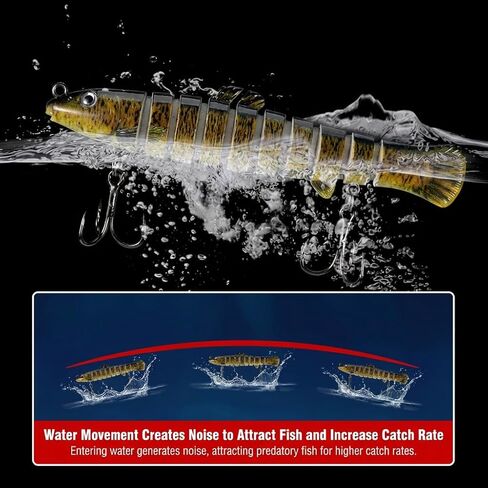 Multi-Species Killer Fishing Lures for Bass Trout Perch Pike Carp - Glow-in-the-Dark Multi Jointed Swimbaits with Bionic Texture, Water Movement Noise Attraction, Freshwater Lifelike Fishing Lures Kit in Kuwait