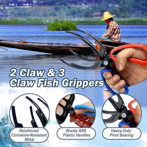 4 Packs 2/3 Claw Fish Gripper, Fish Grabber, Metal Fishing Pliers, Fish Grip Tackle Holder, Multifunctional Fishing Control Clamp, Forceps for Grip Most Freshwater in Kuwait