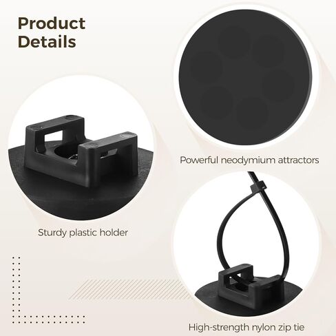 Magnetic Cable Zip Tie Mounts, 12 Pcs Magnet Bases with 100 Pcs Cable Ties, Multipurpose Wire Management Organizer for Desk PC Home Office, Adhesive-Free Cable Clips Holder (43mm) in Kuwait
