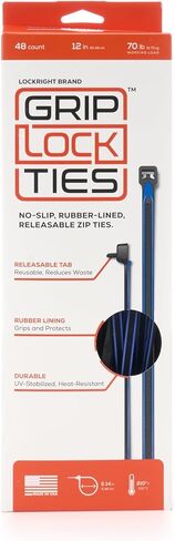 Grip Lock Cable Ties, Zip Ties, 12 in Long, Blue Rubber Lined, Nylon, Black, Reusable, Set of 48 in Kuwait