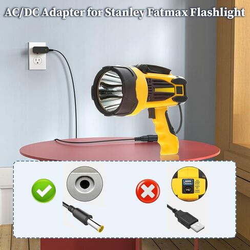 12V Charger for Stanley Fatmax Spotlight Power Adapter Compatible with Stanley SL10LEDS SL5W09 FL5W10 FL3WBD Fatmax Lithium LED Spotlight Power Supply (Not fit USB Connector) in Kuwait