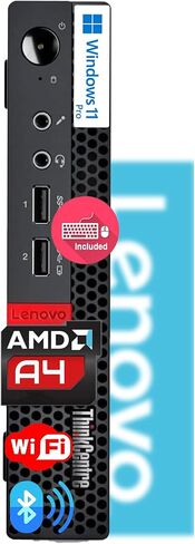 كمبيوتر مكتبي Lenovo ThinkCentre Micro مع لوحة مفاتيح وماوس، ذاكرة الوصول العشوائي DDR4 سعة 8 جيجابايت، محرك أقراص SSD سعة 128 جيجابايت، معالج AMD، دعم العرض المزدوج، Wi-Fi، Bluetooth، USB، RJ-45، Windows 11 Pro، درجة رجال الأعمال، مناسب للمنزل in Kuwait