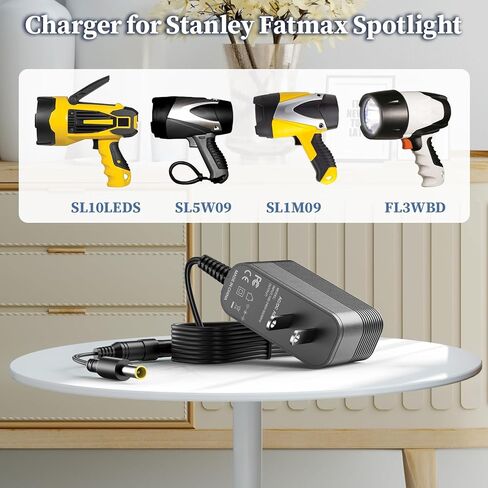 12V Charger for Stanley Fatmax Spotlight Power Adapter Compatible with Stanley SL10LEDS SL5W09 FL5W10 FL3WBD Fatmax Lithium LED Spotlight Power Supply (Not fit USB Connector) in Kuwait