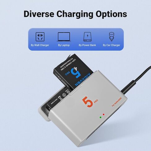 مجموعة شاحن Action 5 Pro/4/3، تتضمن عبوتين من بطاريات Action 5 Pro بقدرة 2100 مللي أمبير في الساعة وشاحن سريع بقناتين، متوافق مع DJI Osmo Action 5 Pro، وOsmo Action 4، وOsmo Action in Kuwait