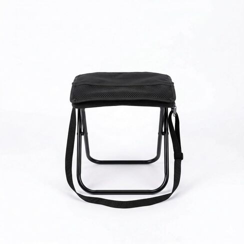 Portable Folding Stool for Adults, 10" Lightweight Collapsible Camp Seat, XL Heavy Duty 440lbs, Folding Purse Chair with Crossbody Shoulder Strap & Phone Mesh Pocket for Gardening, Fishin - Black in Kuwait