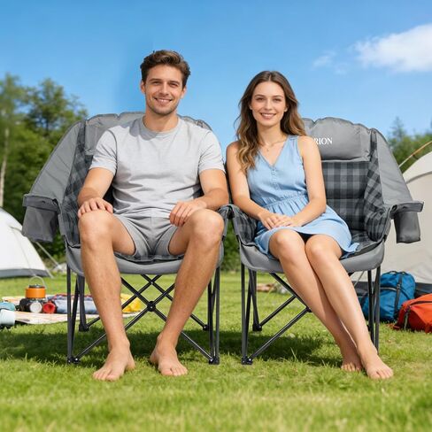 2 Pack Oversized Camping Chair for Adults, Portable Heavy Duty Padded Outdoor Chairs with Phone Pouch and Side Cup Holder for Camping, Fishing, Beach, Sports, Supports 500lbs in Saudi Arabia