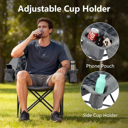 2 Pack Oversized Camping Chair for Adults, Portable Heavy Duty Padded Outdoor Chairs with Phone Pouch and Side Cup Holder for Camping, Fishing, Beach, Sports, Supports 500lbs in Saudi Arabia