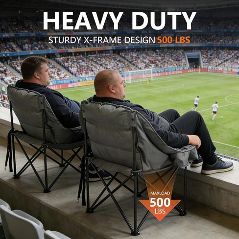 2 Pack Oversized Camping Chair for Adults, Portable Heavy Duty Padded Outdoor Chairs with Phone Pouch and Side Cup Holder for Camping, Fishing, Beach, Sports, Supports 500lbs in Saudi Arabia