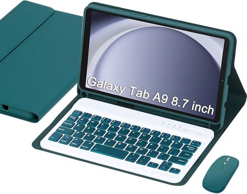 Keyboard Case for Samsung Galaxy Tab A11/ Tab A9 8.7-Inch 2025/2023, Wireless Detachable Keyboard and Mouse, Thin & Light Case with S Pen Holder, PU Folio Stand (Dark Green) in Kuwait
