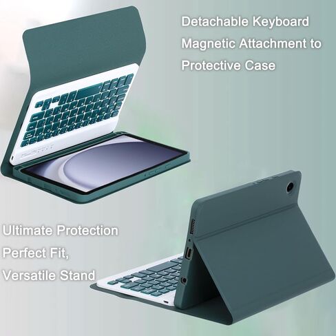 Keyboard Case for Samsung Galaxy Tab A11/ Tab A9 8.7-Inch 2025/2023, Wireless Detachable Keyboard and Mouse, Thin & Light Case with S Pen Holder, PU Folio Stand (Dark Green) in Kuwait