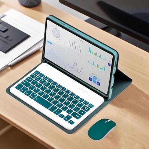 Keyboard Case for Samsung Galaxy Tab A11/ Tab A9 8.7-Inch 2025/2023, Wireless Detachable Keyboard and Mouse, Thin & Light Case with S Pen Holder, PU Folio Stand (Dark Green) in Kuwait
