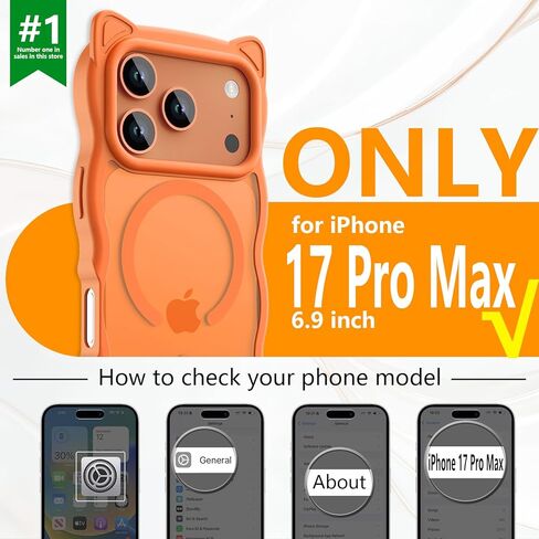 3 in 1 Magnetic for iPhone 17 Pro Max Case for Women Girls,1X Screen Protector+1X Camera Lens Protector,Compatible with MagSafe,Translucent Matte,Cute Cat-ear Wavy Phone Case,6.9",Bright Orange in Saudi Arabia