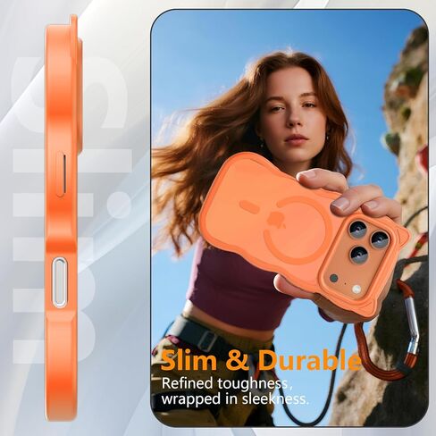 3 in 1 Magnetic for iPhone 17 Pro Max Case for Women Girls,1X Screen Protector+1X Camera Lens Protector,Compatible with MagSafe,Translucent Matte,Cute Cat-ear Wavy Phone Case,6.9",Bright Orange in Saudi Arabia