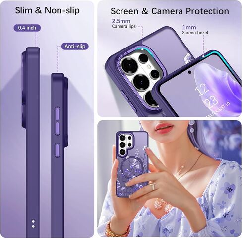 حافظة DOMAVER لهاتف Samsung Galaxy S26 Ultra، حافظة هاتف مغناطيسية لهاتف Samsung S26 Ultra [متوافقة مع MagSafe] غطاء نحيف بتصميم زهور ومضاد للصدمات للنساء والفتيات - أرجواني in Kuwait