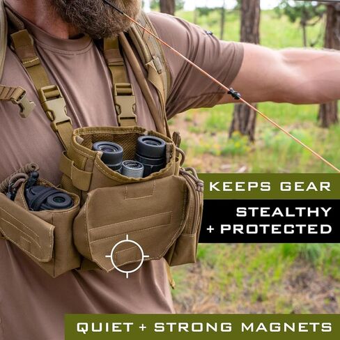 حزمة الصدر من Lone Trail Binocular Harness - حزام بينو مقاوم للماء مع إغلاق مغناطيسي صامت + حقيبة مرنة كبيرة لضبط المدى (بني ذئب البراري) in Kuwait