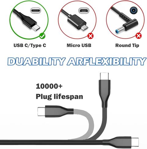 شاحن كمبيوتر محمول USB C بقدرة 45 واط PD Type-C شاحن عالمي متوافق مع HP Chromebook Dell Lenovo ThinkPad Acer Asus Samsung Google Pixel 45W Type-C محول طاقة تيار متردد PD شحن سريع in Kuwait
