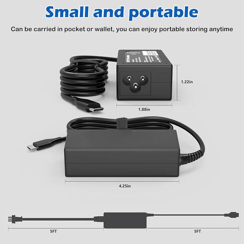 شاحن كمبيوتر محمول USB C بقدرة 45 واط PD Type-C شاحن عالمي متوافق مع HP Chromebook Dell Lenovo ThinkPad Acer Asus Samsung Google Pixel 45W Type-C محول طاقة تيار متردد PD شحن سريع in Kuwait