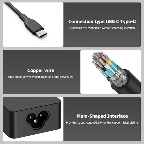 شاحن كمبيوتر محمول USB C بقدرة 45 واط PD Type-C شاحن عالمي متوافق مع HP Chromebook Dell Lenovo ThinkPad Acer Asus Samsung Google Pixel 45W Type-C محول طاقة تيار متردد PD شحن سريع in Kuwait