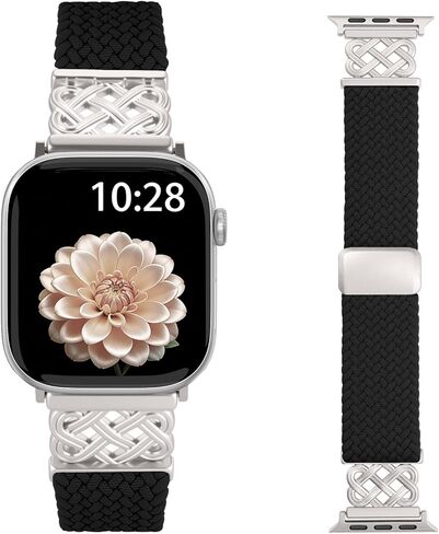 سوار مغناطيسي مجدول بعقدة سلتيك من FINTIE متوافق مع ساعة Apple 38/40/41/42 مم للنساء والرجال، حزام iWatch من النايلون القابل للتمدد للسلسلة 1-11/SE 1-3 in Kuwait