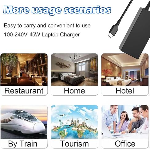 شاحن كمبيوتر محمول USB C بقدرة 45 واط PD Type-C شاحن عالمي متوافق مع HP Chromebook Dell Lenovo ThinkPad Acer Asus Samsung Google Pixel 45W Type-C محول طاقة تيار متردد PD شحن سريع in Kuwait