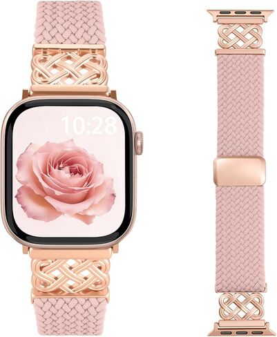 FINTIE Celtic Knot Braided Magnetic Band Compatible with Apple Watch 38/40/41/42mm Women Men, Dressy Stretchy Nylon iWatch Strap for Series 1-11/SE 1-3 in Saudi Arabia
