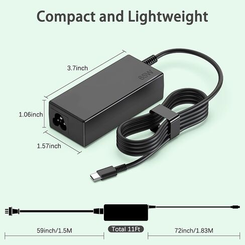شاحن Chromebook 65 وات USB من النوع C متوافق مع HP وAcer وAsus وDell وLenovo وSamsung وGoogle Laptops وشاحن الكمبيوتر وسلك الطاقة من النوع C in Kuwait