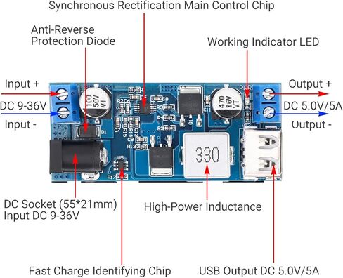 4 Pieces of USB Voltage Regulators, for Wired Power, with a Current of 6A, an Output of 5.2V/25-30W, Featuring Synchronous Rectification and Being Suitable for Fast Charging of Mobile Phones. in Kuwait