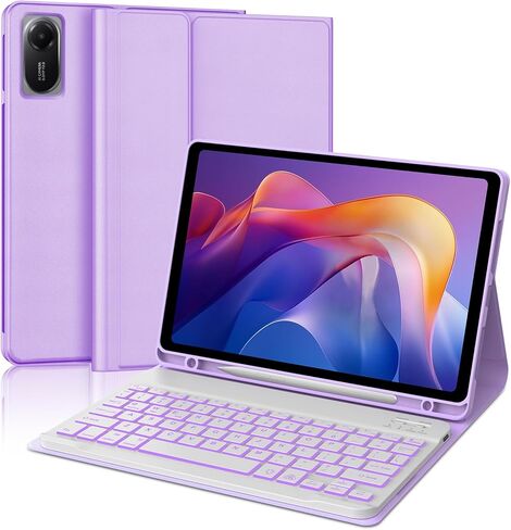 Keyboard Case for Xiaomi Redmi Pad 2 11 Inch 2025 & Redmi Pad SE 11 Inch 2023 Case with Backlit Keypad, Detachable Wireless Keyboard Cover with Colors Backlight, Pen Holder, Long Battery Life, Purple in Kuwait