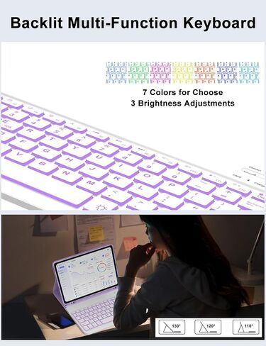 Keyboard Case for Xiaomi Redmi Pad 2 11 Inch 2025 & Redmi Pad SE 11 Inch 2023 Case with Backlit Keypad, Detachable Wireless Keyboard Cover with Colors Backlight, Pen Holder, Long Battery Life, Purple in Kuwait