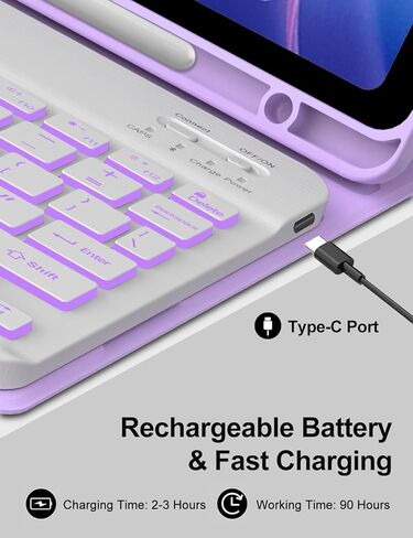 Keyboard Case for Xiaomi Redmi Pad 2 11 Inch 2025 & Redmi Pad SE 11 Inch 2023 Case with Backlit Keypad, Detachable Wireless Keyboard Cover with Colors Backlight, Pen Holder, Long Battery Life, Purple in Kuwait
