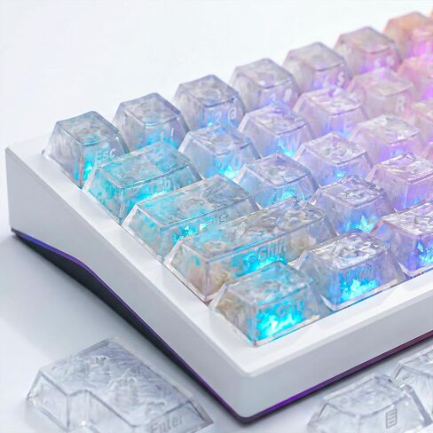 Hyekit 119 Key Carbon Fiber Design Shimmering Keycaps - White Translucent PC Keycaps with Diamond-Like Sparkle, Cherry Profile, UV Coated, for Mechanical Keyboards in Kuwait