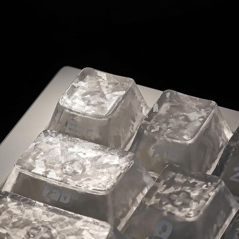 Hyekit 119 Key Carbon Fiber Design Shimmering Keycaps - White Translucent PC Keycaps with Diamond-Like Sparkle, Cherry Profile, UV Coated, for Mechanical Keyboards in Kuwait