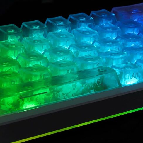 Hyekit 119 Key Carbon Fiber Design Shimmering Keycaps - White Translucent PC Keycaps with Diamond-Like Sparkle, Cherry Profile, UV Coated, for Mechanical Keyboards in Kuwait