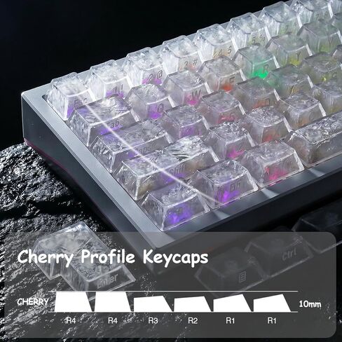 Hyekit 119 Key Carbon Fiber Design Shimmering Keycaps - White Translucent PC Keycaps with Diamond-Like Sparkle, Cherry Profile, UV Coated, for Mechanical Keyboards in Kuwait