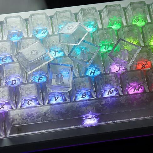 Hyekit 119 Key Carbon Fiber Design Shimmering Keycaps - White Translucent PC Keycaps with Diamond-Like Sparkle, Cherry Profile, UV Coated, for Mechanical Keyboards in Kuwait