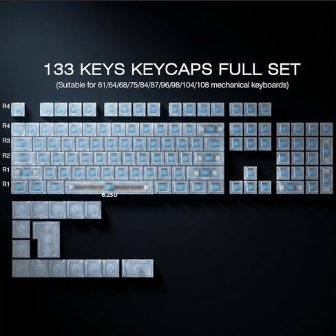 Hyekit 119 Key Carbon Fiber Design Shimmering Keycaps - White Translucent PC Keycaps with Diamond-Like Sparkle, Cherry Profile, UV Coated, for Mechanical Keyboards in Kuwait