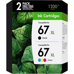 67 67xl خراطيش حبر أسود/لون حزمة كومبو 2800e 2755e متوافقة مع HP67 XL Deskjet 2800e 6055e 2855e 2755e 6000 4255e 2700 4155e 2827e 2700e 6400 6458 6458e طابعة 6455e (1 أسود، 1 ثلاثية الألوان) in Kuwait