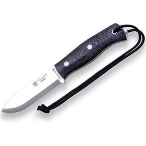 أداة Joker Ember Scandi CM122-P الخارجية مع غمد جلدي - شفرة فولاذية Sandvik 14C28N مقاس 4.13 بوصة - سكين متعدد الاستخدامات لصيد الأسماك والتخييم والمشي لمسافات طويلة وصناعة الأشجار (قماش ميكارتا، غمد جلدي مع FireStarter) in Kuwait