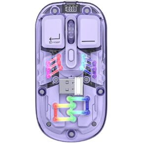 Cuifati Bluetooth Transparent Mouse, BT5.0 2.4G Mode USB Optical RGB Gaming Mouse, Clear Crystal Shell Rechargeable Mute Mouse for PC Laptop Tablet in Kuwait