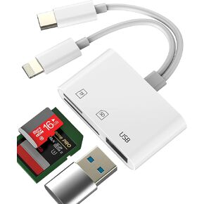 محول قارئ بطاقات USB C Lightning إلى USB SD Micro SD لهواتف iPhone 16 15 14 Pro Max Ports TF Memory Stick Transfer لأجهزة iPad متوافق مع ملحقات الكاميرا الخارجية Samsung MacBook الرقمية in Kuwait