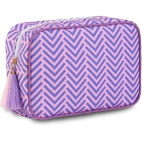 Stripe Makeup Bag Travel Cosmetic Bag Organizer Tassel Toiletry Bag Large Canvas Zipper Pouch and Accessories Storage Bag for Women in Saudi Arabia